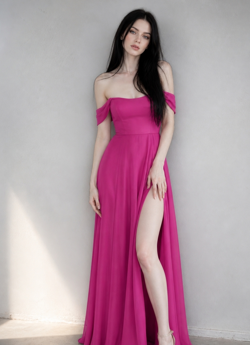After Six Tea Rose Lux Chiffon Off Shoulder Gown 14R | Romantic Bridesmaid Maxi - Picture 3 of 15